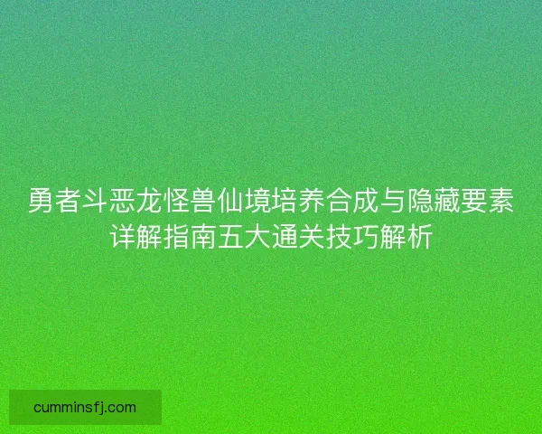 勇者斗恶龙怪兽仙境培养合成与隐藏要素详解指南五大通关技巧解析
