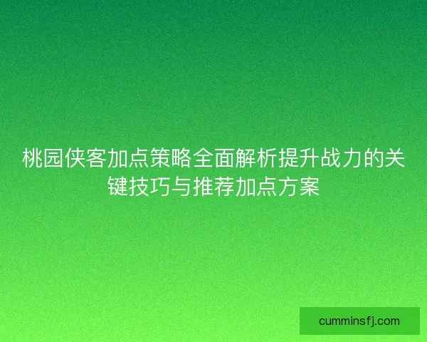 桃园侠客加点策略全面解析提升战力的关键技巧与推荐加点方案