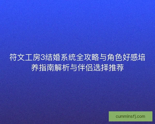 符文工房3结婚系统全攻略与角色好感培养指南解析与伴侣选择推荐