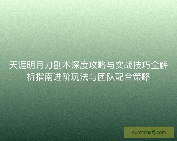 天涯明月刀副本深度攻略与实战技巧全解析指南进阶玩法与团队配合策略